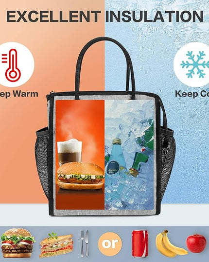 Fmeida Insulated Lunch Bags for Women Men Reusable Lunch Box Bag Lunch Tote Bag with Front&Side Pockets Leakproof Thermal Lunch Cooler for Work Picnic Beach Travel