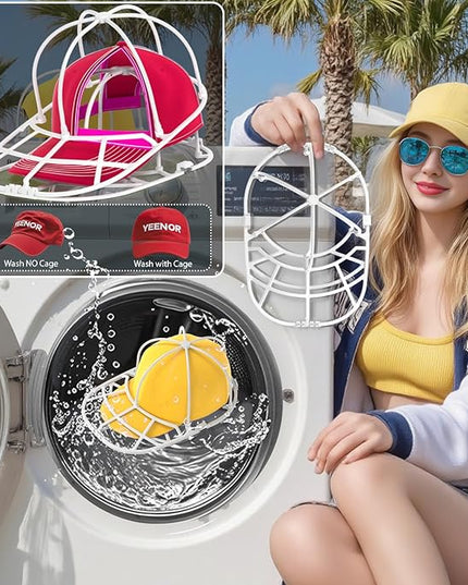 YEENOR Hat Washer Cage for Washing Machine - Baseball Cap Cleaner Rack, Ball Cap Washing, Dishwasher Safe, Perfect for Cleaning and Protecting Hats in Dishwasher (White 2Pack (Assembly))