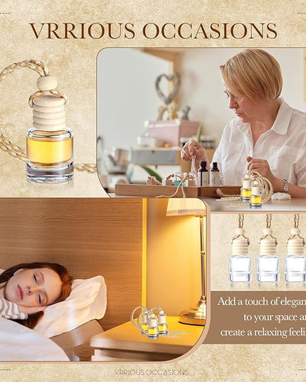 BBTO 50 Pcs Hanging Car Air Freshener Car Diffuser Bottles Empty Glass Perfume Bottle Freshener Diffuser Bottle Pendant for Essential Oil Fragrance Aromatherapy Bottle Ornament (Cylinder)