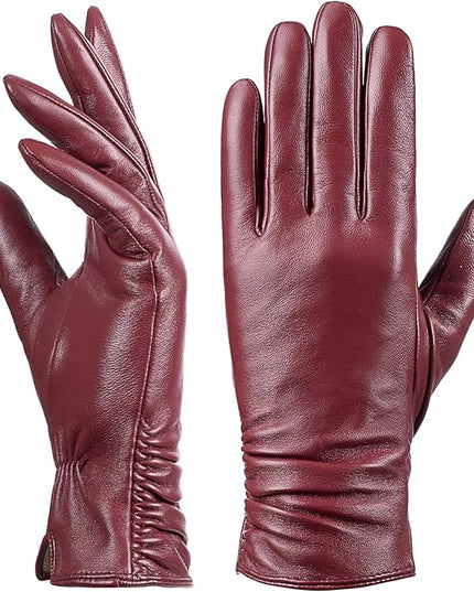 Womens Winter Leather Touchscreen Texting Warm Driving Lambskin Pure Genuine leather Gloves
