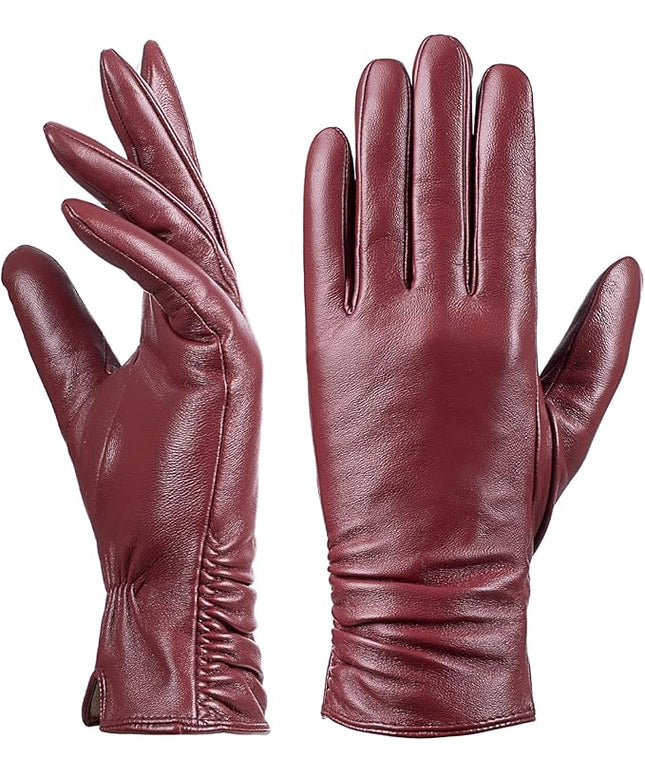 Womens Winter Leather Touchscreen Texting Warm Driving Lambskin Pure Genuine leather Gloves
