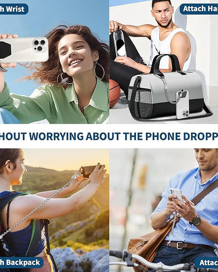 Doormoon 2* Phone Lanyard Tether with 4* Patch, iPhone Lanyard Anti Theft Phone Strap for Outdoor Hiking Climbing, Silver