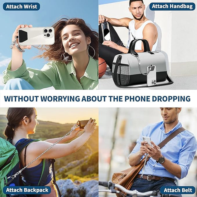Doormoon Phone Lanyard Tether with Patch, Stretchy iPhone Lanyard Anti Theft Phone Strap for Anti-drop Outdoor Skiing Hiking Climbing Cycling Compatible for iPhone Most Smartphones, 1 Pack Silver