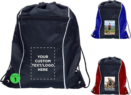 DISCOUNT PROMOS Two-Tone Drawstring Backpack Non-Woven Set of 1 - Customizable Text, Logo, Picture - Durable Sports Backpacks - Ideal for Sports, Travel, Gym & More - Black