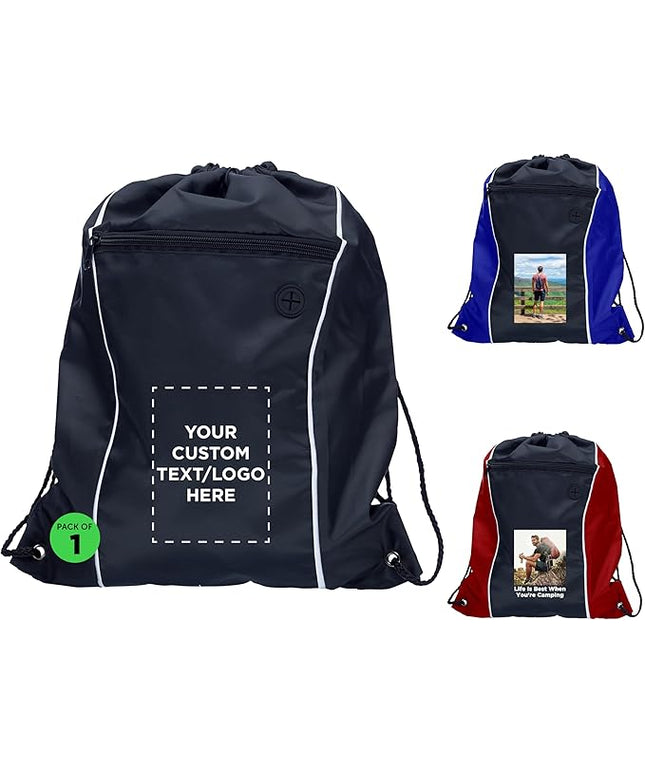 DISCOUNT PROMOS Two-Tone Drawstring Backpack Non-Woven Set of 1 - Customizable Text, Logo, Picture - Durable Sports Backpacks - Ideal for Sports, Travel, Gym & More - Black