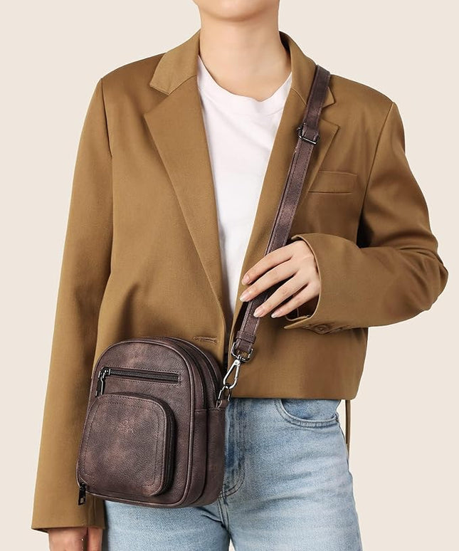 FADEON Small Purses for Women Crossbody Bags, Designer PU Leather Mini Cross Body Purse Travel Shoulder Bag Card Slots