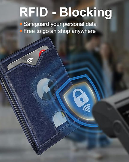 MIYOZI Airtag Wallet for Men,with Cash Pocket 2 ID Window 13 Cards,Slim Leather Wallet Front Pocket Card Holder RFID Blocking with Gift Box