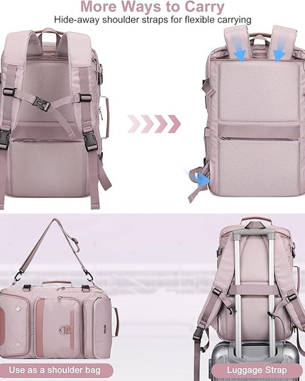 PIJUSHI Carry on Travel Backpack for Women Convertible Duffel Bag Backpack Large Luggage Rucksack Fit 16 Inch Laptop(PE039 Light Purple)