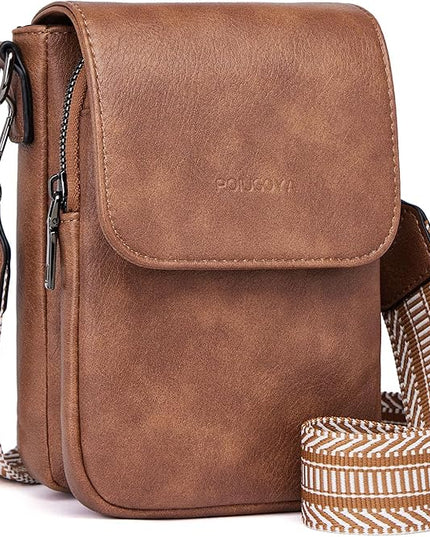 POIUGOYA Small Crossbody Bags for Women Trendy,Leather Triple Compartment Cell Phone Crossbody Wallet Purses with Card Slots