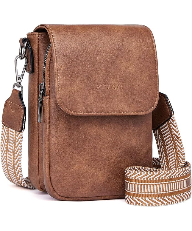 POIUGOYA Small Crossbody Bags for Women Trendy,Leather Triple Compartment Cell Phone Crossbody Wallet Purses with Card Slots