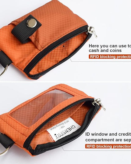 Minimalist RFID Blocking Small Wallet with ID Window,WaterResistant Zip Id Case Wallet with Lanyard Keychain for Cards,Cash,Travel,Women,Men