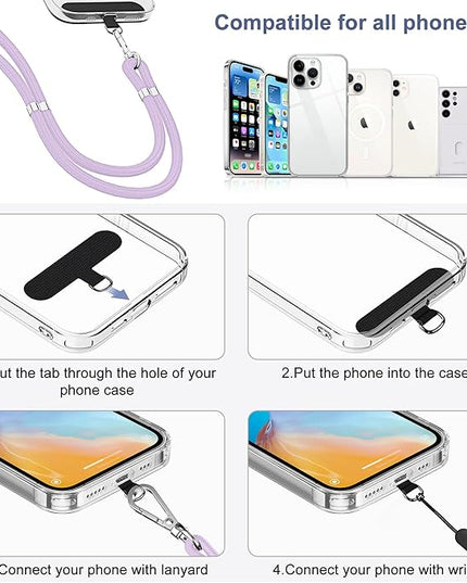 takyu Phone Lanyard, 2 Pack Adjustable Cell Phone Lanyard Crossbody Neck Strap & 2 Pack Phone Wrist Strap with Tether Tabs Compatible for iPhone Android Smartphones-Black Purple