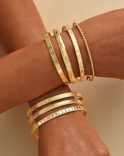 ÌF ME Gold Bangle Bracelets for Women, Indian Bangles Stackable Set, Multi Layer Textured 14K Gold Plated Chunky Bracelets Boho Jewelrys Set