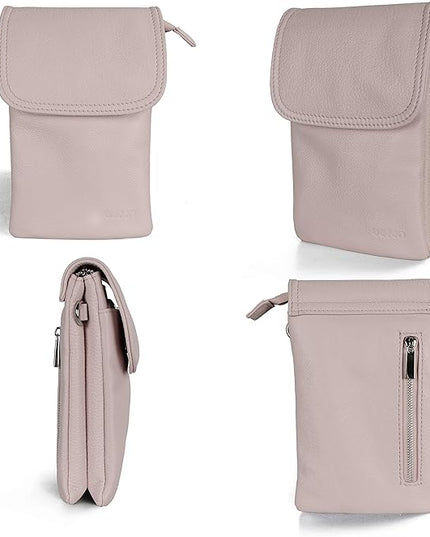 befen Genuine Leather Small Crossbody Bags for Women Cell Phone Bag Cross Body Purses,Silver Zipper