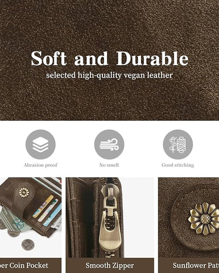 Blucoay Womens Wallet,RFID Blocking Wallet Women Soft Leather Bifold Wallets For Women Card Holder With Removable ID Window partridge