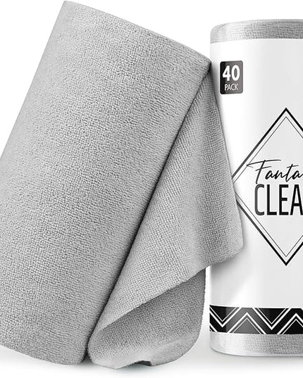 Fantasticlean Microfiber Cleaning Cloth Roll -40 Pack, Tear Away Microfiber Towels, 12" x 12", Reusable, Washable, Scratch Free, Ultra Absorbent Dishcloth for for All-Around Cleaning Supplies (Grey)