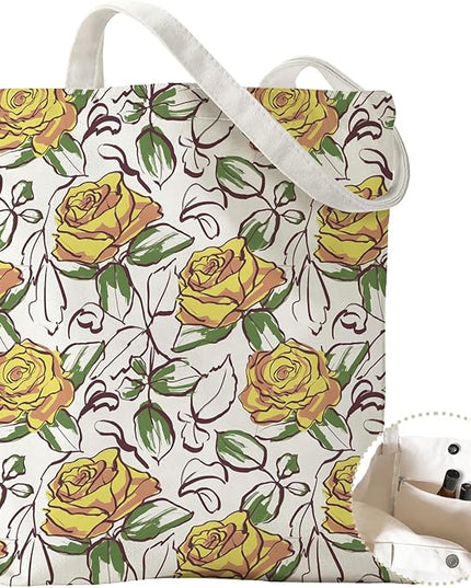 Aesthetic Canvas Tote Bag with Zipper Pockets & Snaps for Women,Reusable Shopping Grocery Bags Gifts -Work, Gym