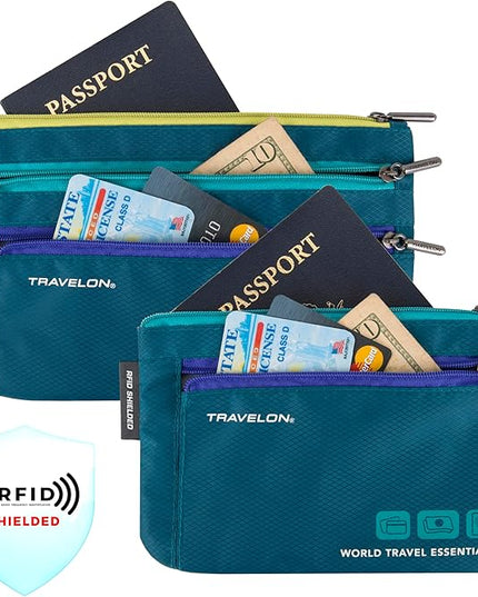 Travelon World Travel Essentials Set of 2 Currency and Passport Organizers