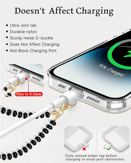Natural Stone Beaded Phone Wrist Strap for Women – Detachable Chain Wristlet, Durable 304 Stainless Steel Core (Obsidian-Black)