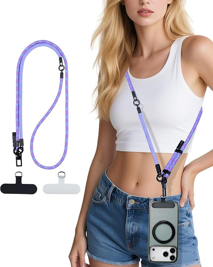 Phone Lanyard Crossbody, 3-in-1 Neck Strap& Wrist Strap, Adjustable Anti-Theft Lanyard with 2 Phone Tether Tabs, Universal CellPhone Strap for All Case, Travel Essential, Purple