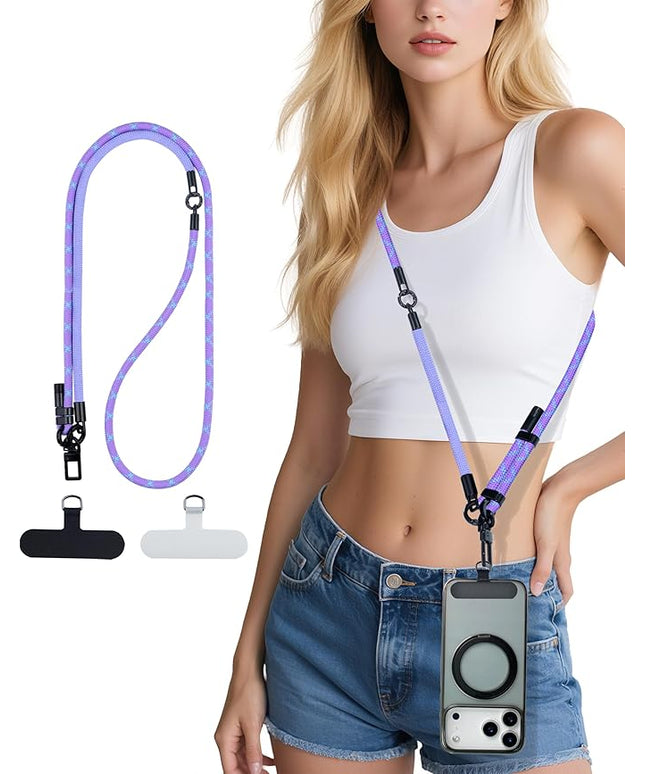 Phone Lanyard Crossbody, 3-in-1 Neck Strap& Wrist Strap, Adjustable Anti-Theft Lanyard with 2 Phone Tether Tabs, Universal CellPhone Strap for All Case, Travel Essential, Purple