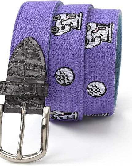 Mile High Life Golf Belts for Men, Canvas Belt with Genuine Leather Tips, Embroidered 2 Layer Web Belt with Pin Buckle