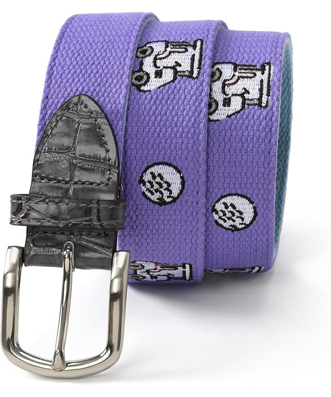 Mile High Life Golf Belts for Men, Canvas Belt with Genuine Leather Tips, Embroidered 2 Layer Web Belt with Pin Buckle