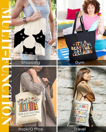 AUSVKAI Canvas Tote Bag Aesthetic for Women, Cute Cloth Cotton Bags for College Shopping Beach Grocery and Trendy Gifts