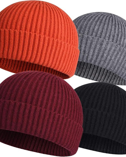 ROYBENS 4 Pack Wool Fisherman Beanies for Men, Knit Short Watch Cap Winter Warm Hats