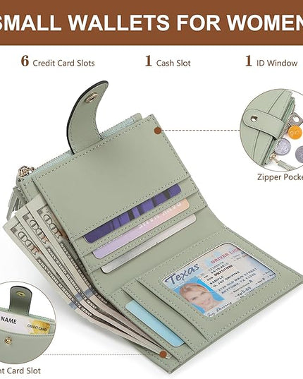 yiijay Small Wallet for Women RFID Blocking Tassle Bifold Slim Thin Leather Wallet Credit Card Holder Wallet Ladies Mini Wallet with Widened Zipper Pocket