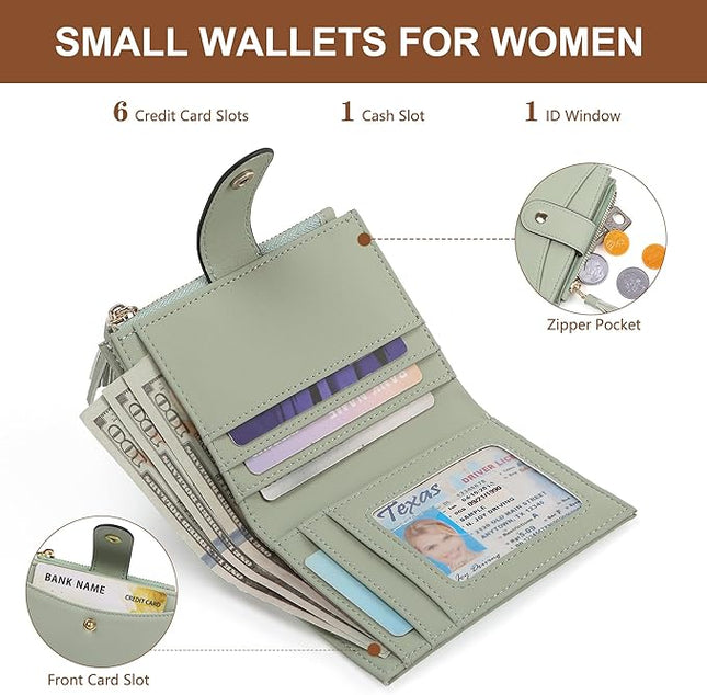yiijay Small Wallet for Women RFID Blocking Tassle Bifold Slim Thin Leather Wallet Credit Card Holder Wallet Ladies Mini Wallet with Widened Zipper Pocket