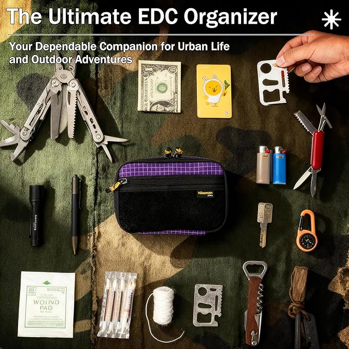 HIKEMAN EDC Pocket Organizer Pouch, Tactical Mini Small Multiple Compartments Tool Storage Bag for Men, Portable Nylon Molle Compatible Military Utility Pouch for Everyday Carry, Outdoor