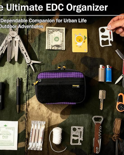 HIKEMAN EDC Pocket Organizer Pouch, Tactical Mini Small Multiple Compartments Tool Storage Bag for Men, Portable Nylon Molle Compatible Military Utility Pouch for Everyday Carry, Outdoor