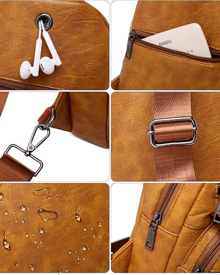 Peicees Leather Sling Bag For Women Waterproof Crossbody Bag Chest Bag Fashionable Small Backpack Purse For Travel Hiking
