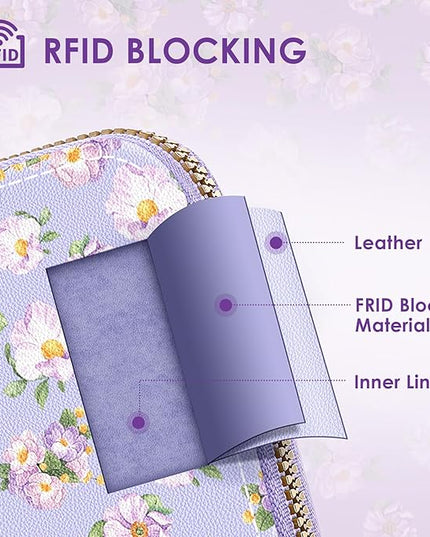 Passport Holder, Passport Holder For Travel, Passport Cover For Travel Essentials, Passport Wallet Cover RFID Blocking, Cute Passport Book for Women and Men, Purple Flowers