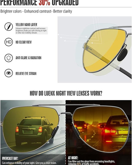 LUENX Aviator Sunglasses for Men Women Polarized New Shades Large Metal Frame - UV 400 Protection