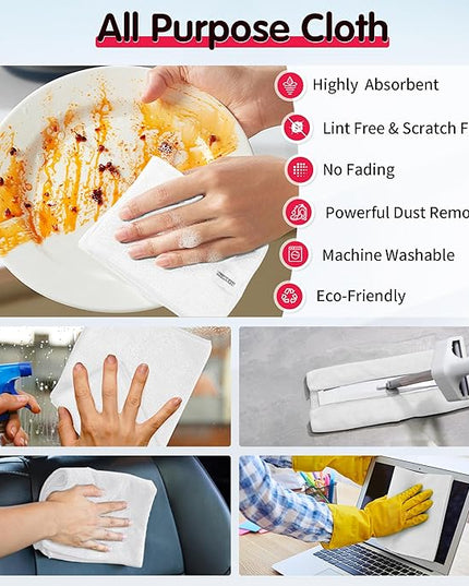FIXSMITH White Microfiber Cleaning Cloth -Pack of 8, Highly Absorbent Cleaning Rags, 16"X12" All Purpose Cleaning Towels for Housekeeping, Kitchen, Car, Lint Free and Reusable Microfiber Towels