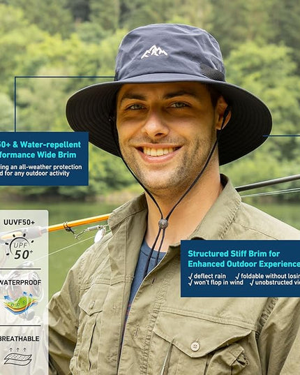 TOP-EX L/XL/XXL UV50+ Waterproof Bucket Sun Hat for Fishing Golf Hiking All-Weather Outdoor Rain Hat Stiff Brim