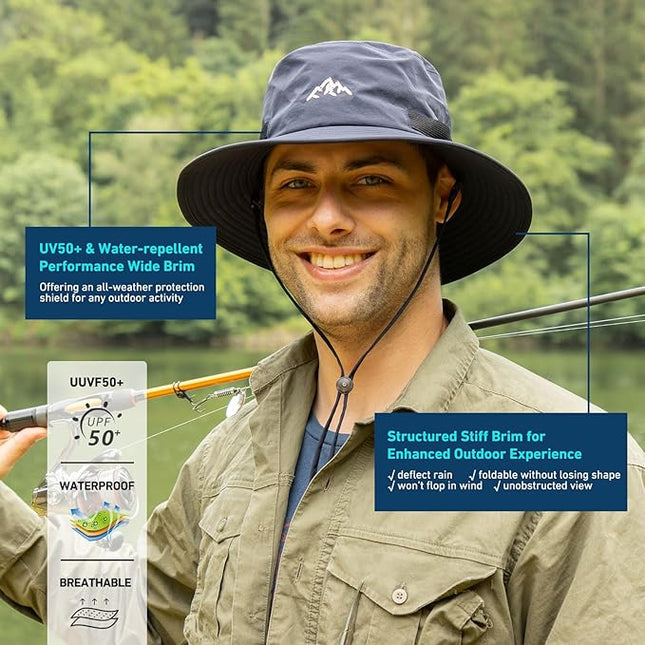 TOP-EX L/XL/XXL UV50+ Waterproof Bucket Sun Hat for Fishing Golf Hiking All-Weather Outdoor Rain Hat Stiff Brim