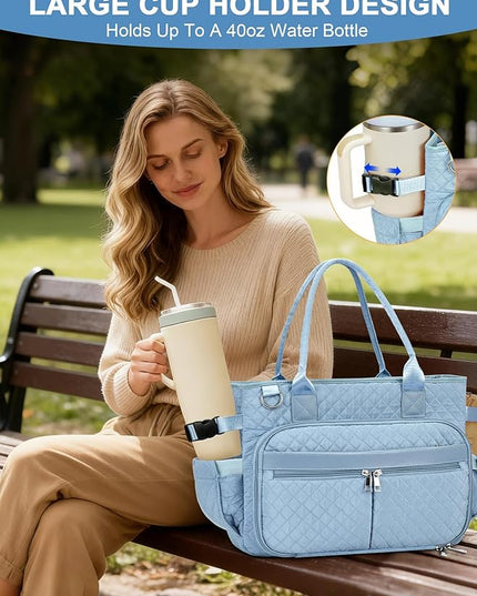 FIORETTO Teacher Tote Bag for Women with Laptop Compartment, Large Cup Holder, Zip Closure, Ideal for Work, Bible, Nurse