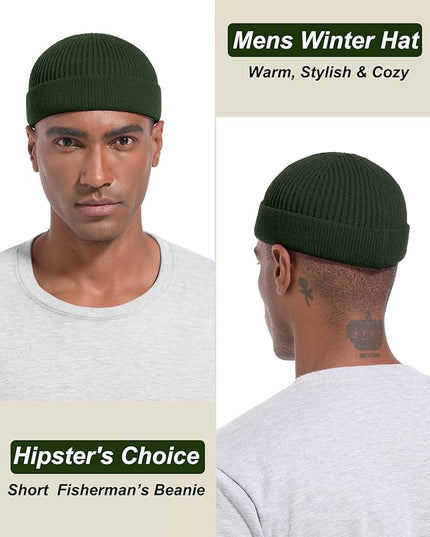 Short Fisherman Beanie for Men Women, Wool Knit Cuff Warm Winter Hats, Trawler Beanie Watch Caps Soft Skullcap
