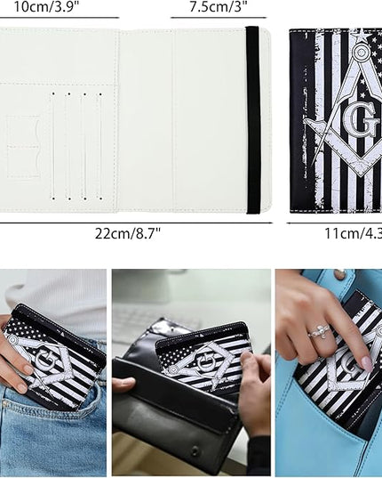 Passport Holder for Women and Men PU Leather Passport Cover for Travel (Masonic)