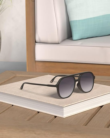 YDAOWKN Retro Square Aviator Sunglasses for Womens Mens Vintage 70s Double Bridge Sun Glasses