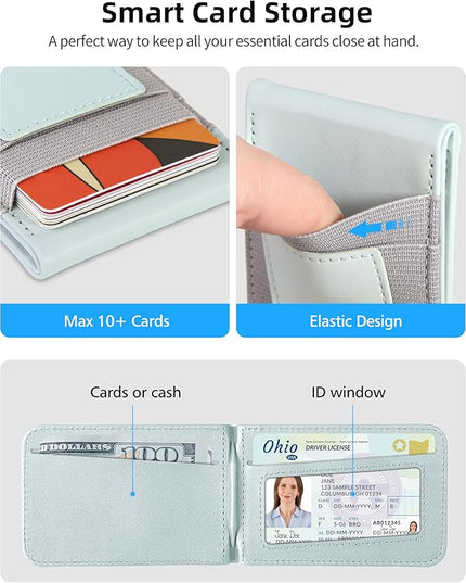 For Magsafe Wallet Stand, Magnetic Wallet for iPhone 17/16/15/14/13/12 Series, Magnetic Card Holder, ID Window, 4 Card Slots, 10 Cards Holder, Vegan Leather, RFID Blocking, Green