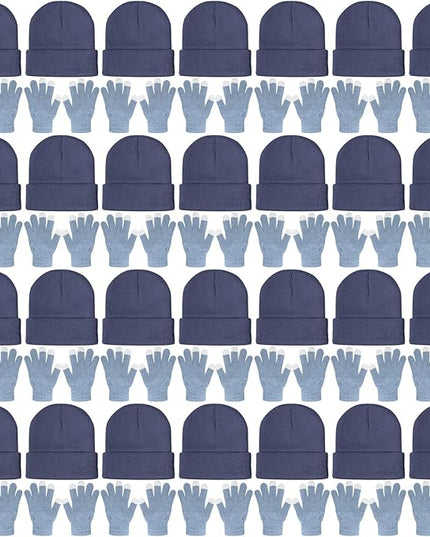SATINIOR 56 Pcs Bulk Winter Hats and Gloves Set for Homeless Beanies Touchscreen Gloves Knit Cuffed Skull Caps for Men Women