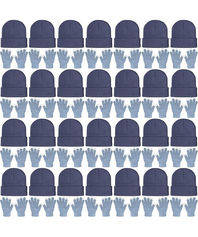 SATINIOR 56 Pcs Bulk Winter Hats and Gloves Set for Homeless Beanies Touchscreen Gloves Knit Cuffed Skull Caps for Men Women