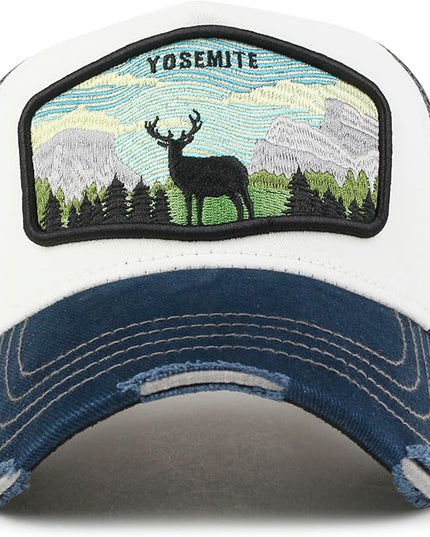 ililily Premium Howels Embroidery Vintage Baseball Cap Distressed Trucker Hat