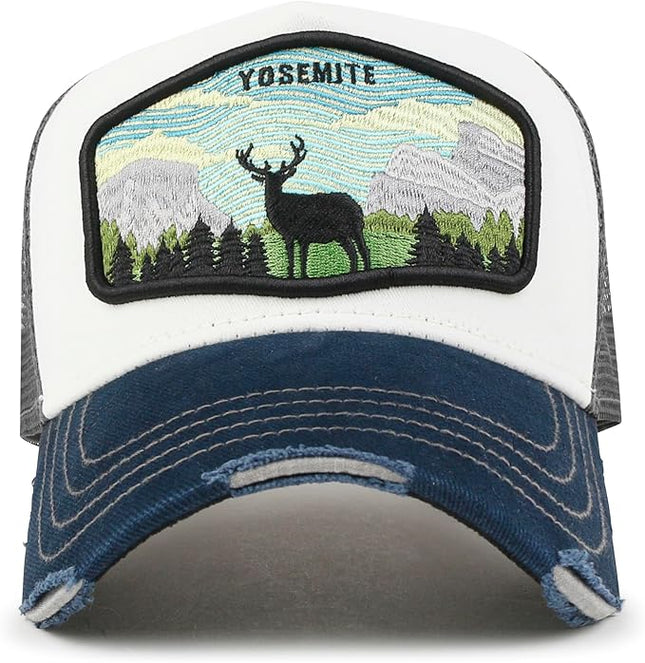 ililily Premium Howels Embroidery Vintage Baseball Cap Distressed Trucker Hat
