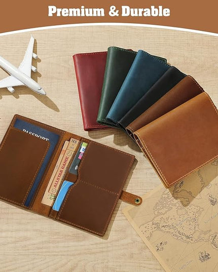 Jack&Chris Genuine Leather Passport Holder For Travel, RFID Blocking Handmade Passport Holder with Card Case Organized & Safe, Quality Travel Essentials for Women and Men for Gifting, Brown