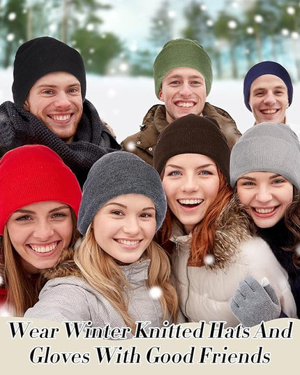 Suhine Bulk Winter Hats and Gloves Set Warm Beanie Gloves Pack Homeless Supplies for Cold Weather Charity